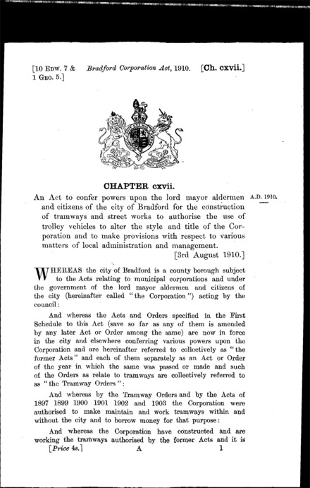 Bradford Corporation Act 1910