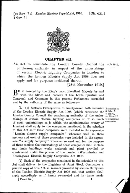 London Electric Supply Act 1910