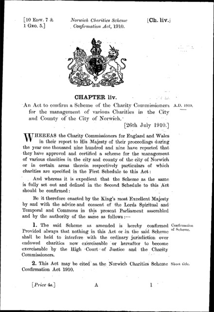 Norwich Charities Scheme Confirmation Act 1910