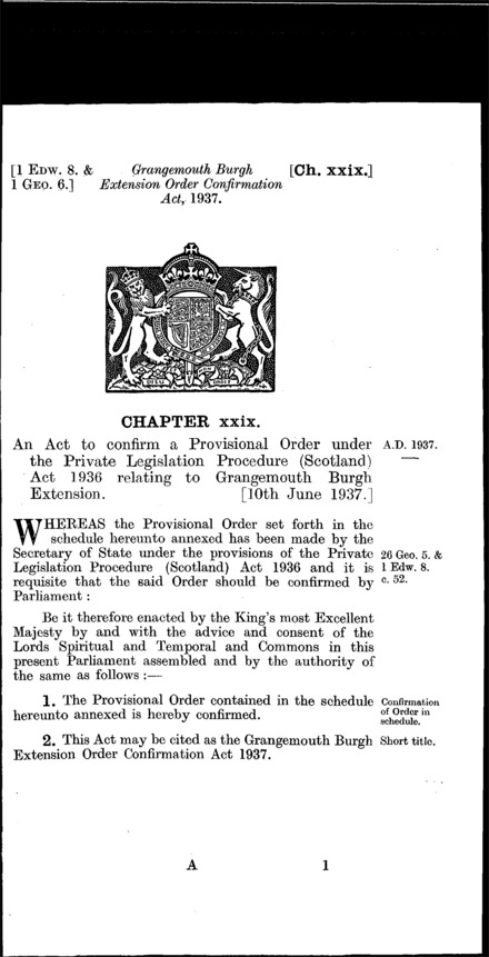 Grangemouth Burgh Extension Order Confirmation Act 1937