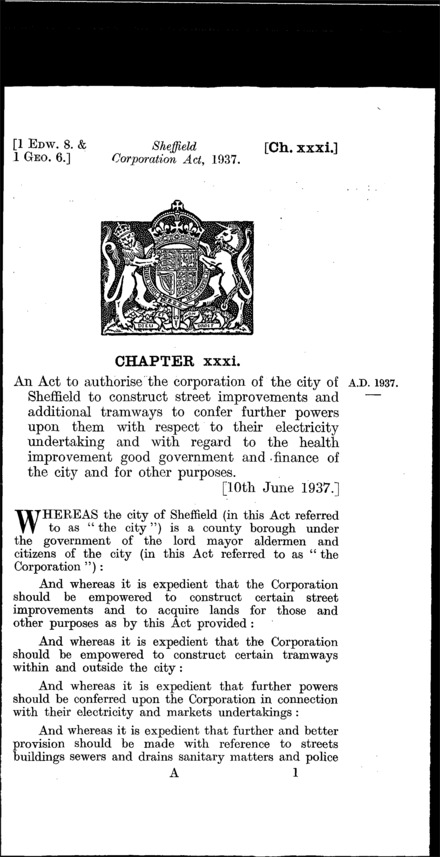 Sheffield Corporation Act 1937