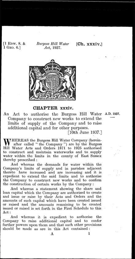 Burgess Hill Water Act 1937