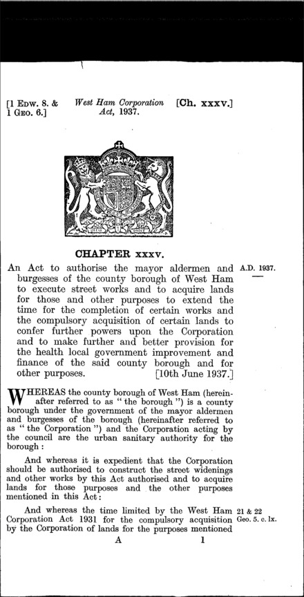 West Ham Corporation Act 1937