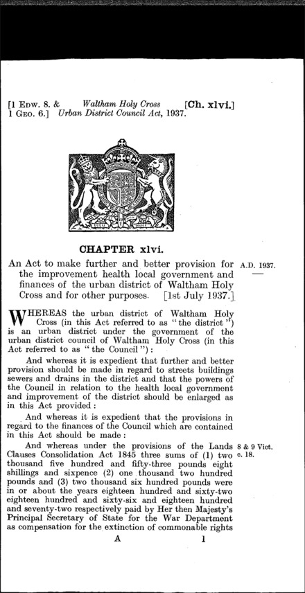Waltham Holy Cross Urban District Council Act 1937
