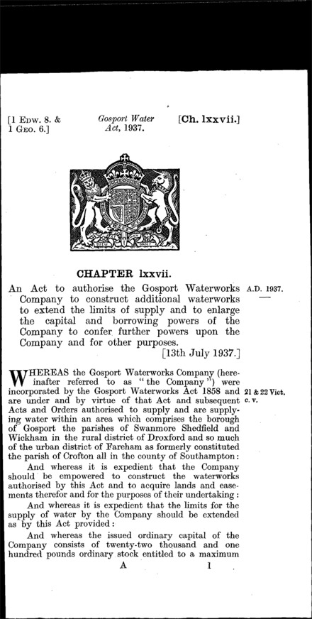 Gosport Water Act 1937