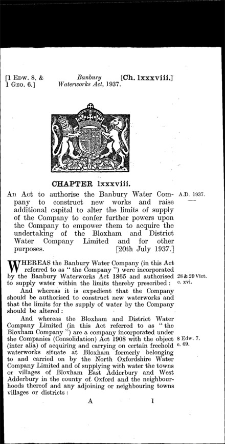 Banbury Waterworks Act 1937