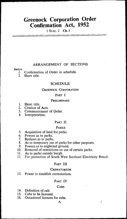 Greenock Corporation Order Confirmation Act 1952