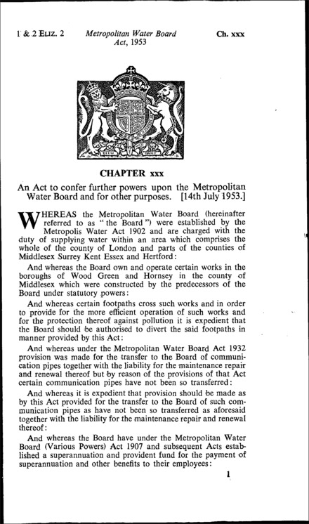 Metropolitan Water Board Act 1953