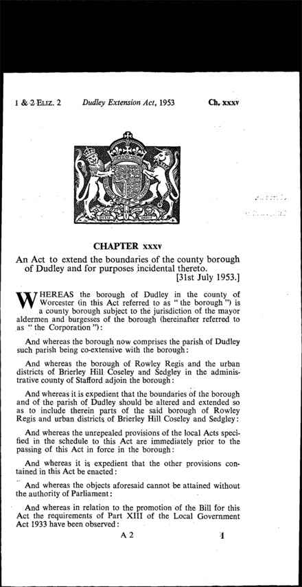 Dudley Extension Act 1953