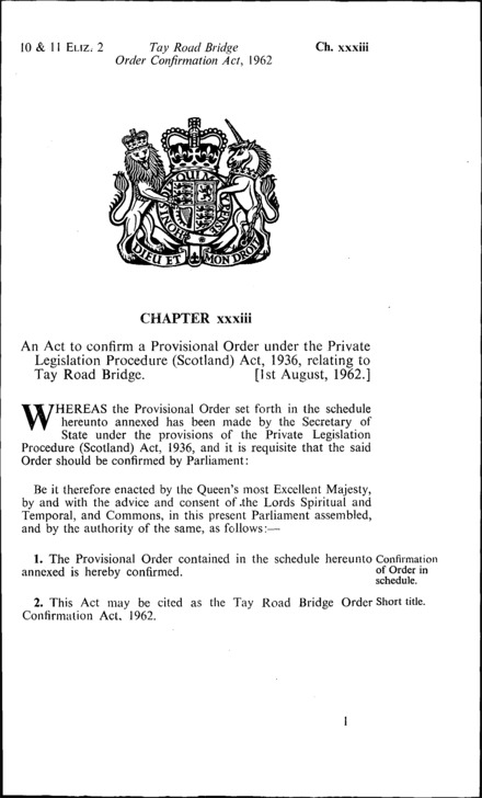 Tay Road Bridge Order Confirmation Act 1962