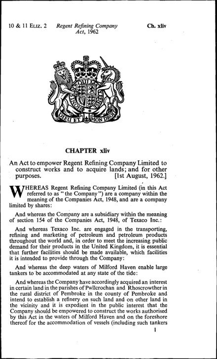 Regent Refining Company Act 1962