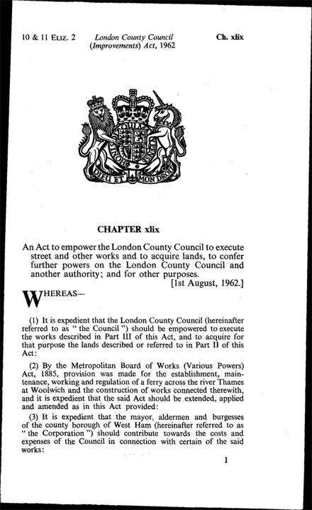 London County Council (Improvements) Act 1962