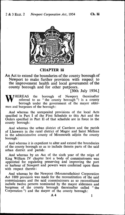Newport (Monmouthshire) Corporation Act 1954
