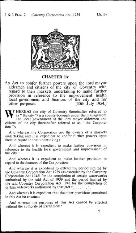 Coventry Corporation Act 1954