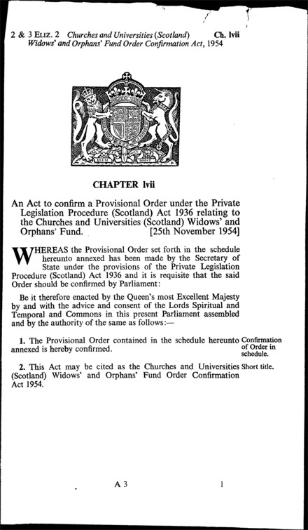 Churches and Universities (Scotland) Widows' and Orphans' Fund Order Confirmation Act 1954
