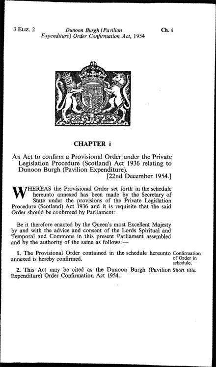 Dunoon Burgh (Pavilion Expenditure) Order Confirmation Act 1954