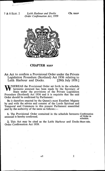 Leith Harbour and Docks Order Confirmation Act 1959