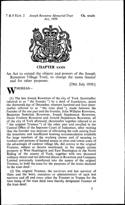 Joseph Rowntree Memorial Trust Act 1959