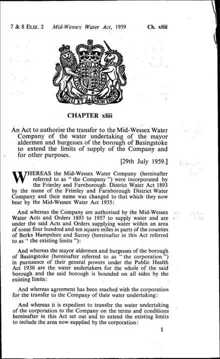 Mid-Wessex Water Act 1959