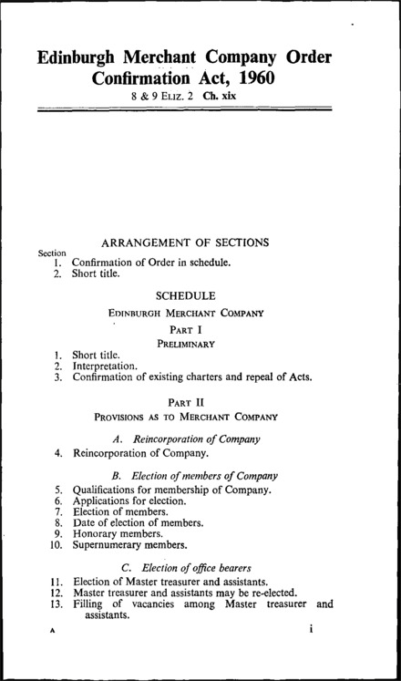 Edinburgh Merchant Company Order Confirmation Act 1960