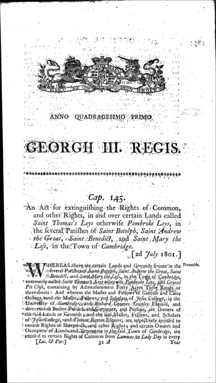 St. Thomas's Leys or Pembroke Leys Inclosure Act 1801