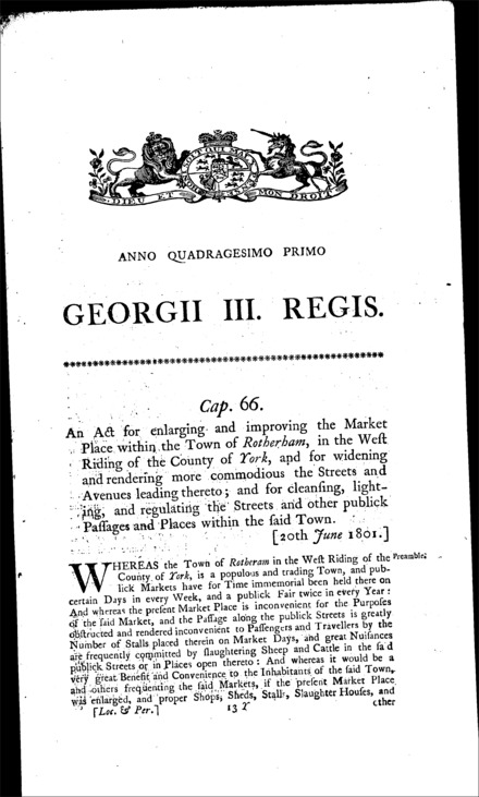 Rotherham Market and Improvement Act 1801