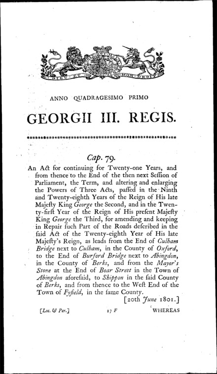Culham and Fyfield Roads Act 1801