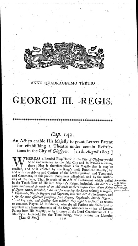 Glasgow Theatre Act 1803