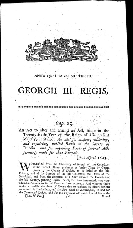 Dublin County Roads Act 1803