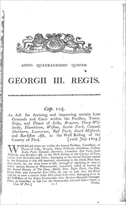 West Riding of Yorkshire Drainage Act 1805