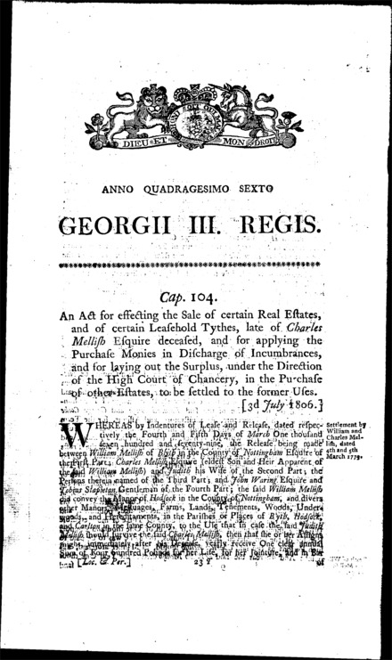 Mellish's Estate Act 1806