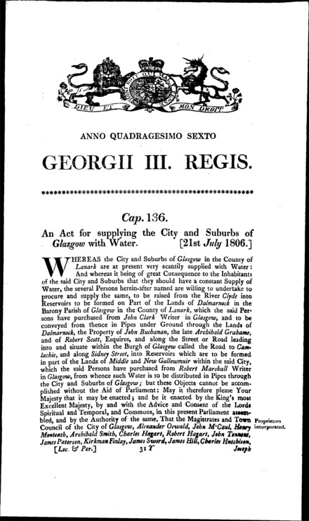 Glasgow Water Act 1806