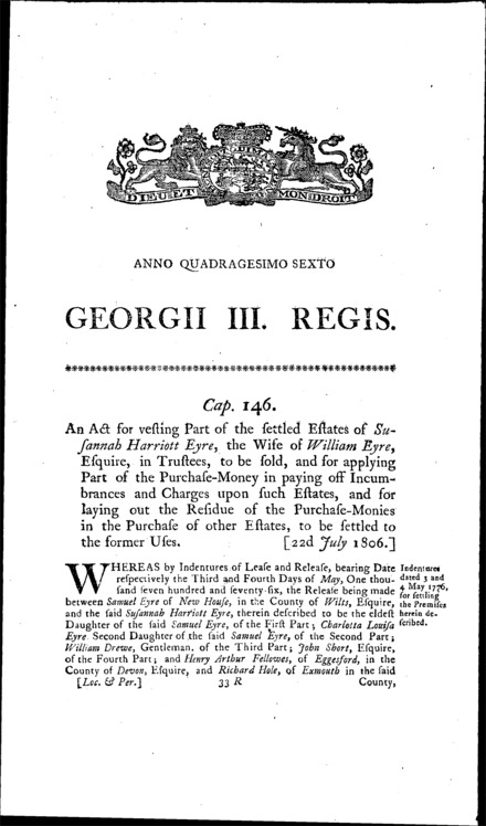 Eyre's Estate Act 1806