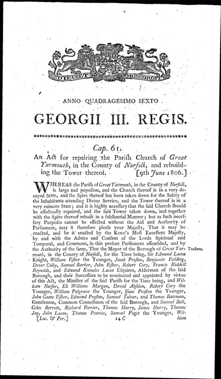 Great Yarmouth Parish Church Act 1806