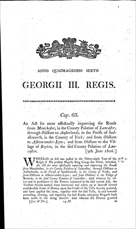 Manchester to Austerlands Roads Act 1806