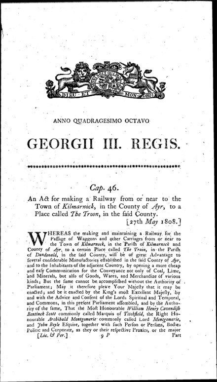 Kilmarnock and Troon Railway Act 1808