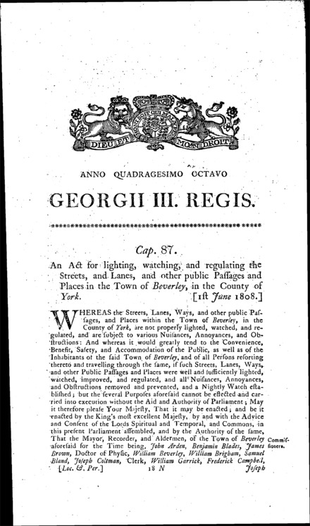 Beverley Improvement Act 1808