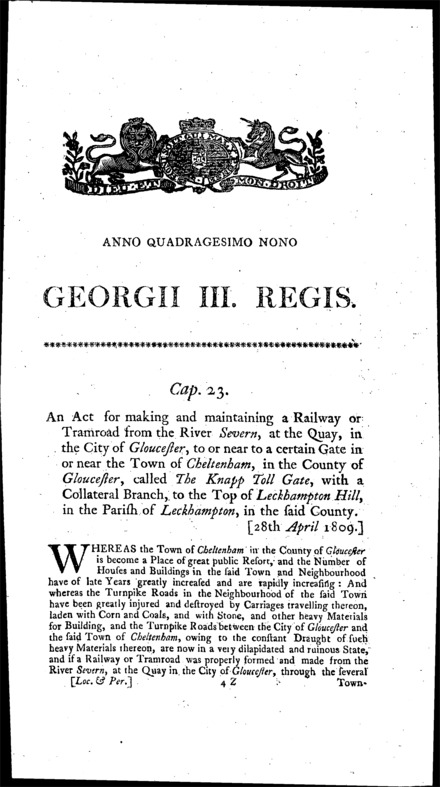 Gloucester and Cheltenham Railway Act 1809