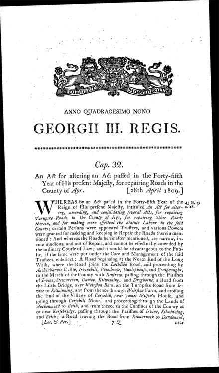 Ayr (County) Roads Act 1809