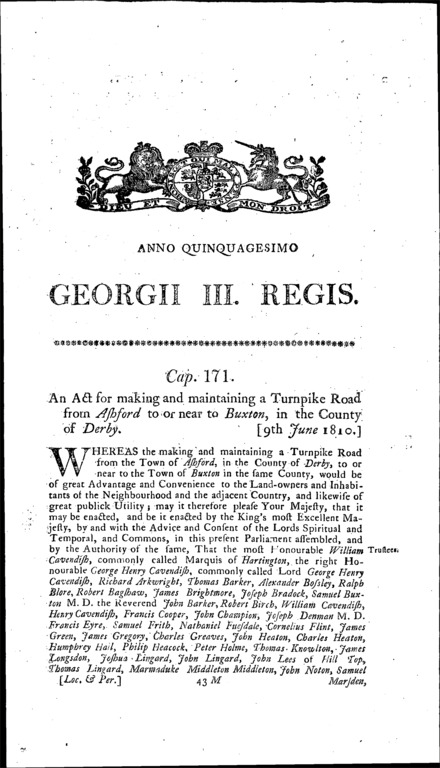 Ashford and Buxton Turnpike Road (Derbyshire) Act 1810