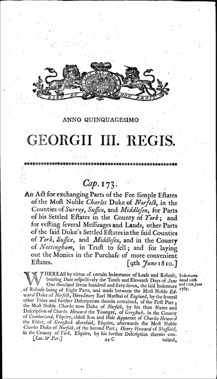 Duke of Norfolk's Estate Act 1810