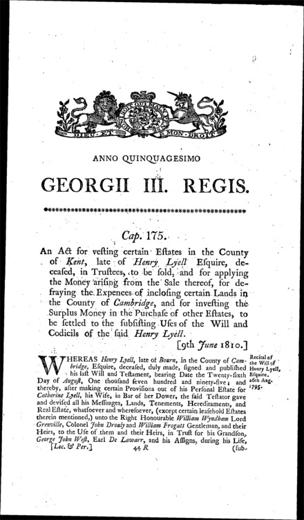 Lyell's Estate Act 1810