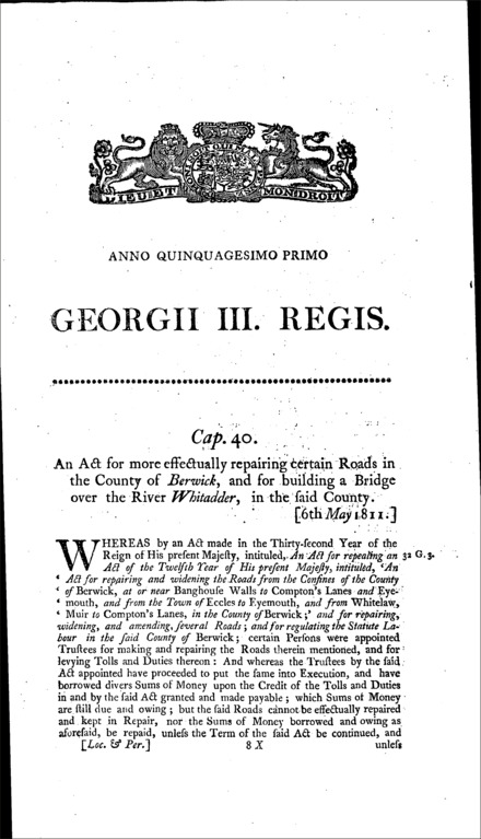 Roads in Berwick (County) and Whitadder Bridge Act 1811