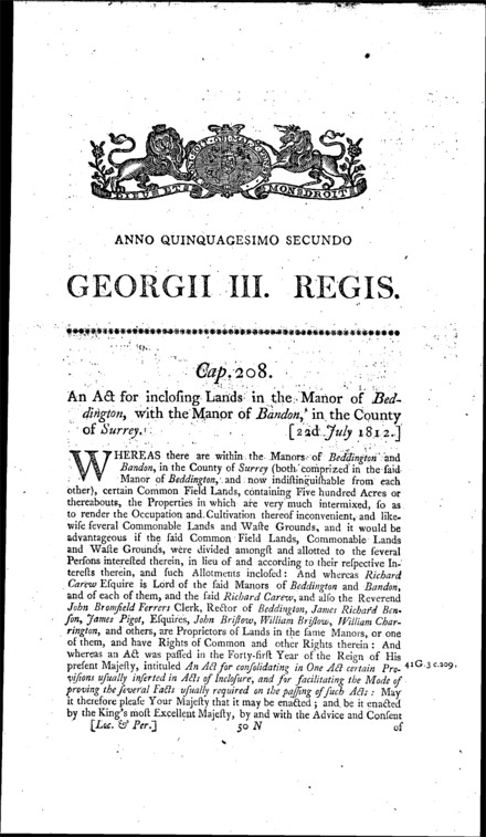 Beddington with Bandon Inclosure Act 1812