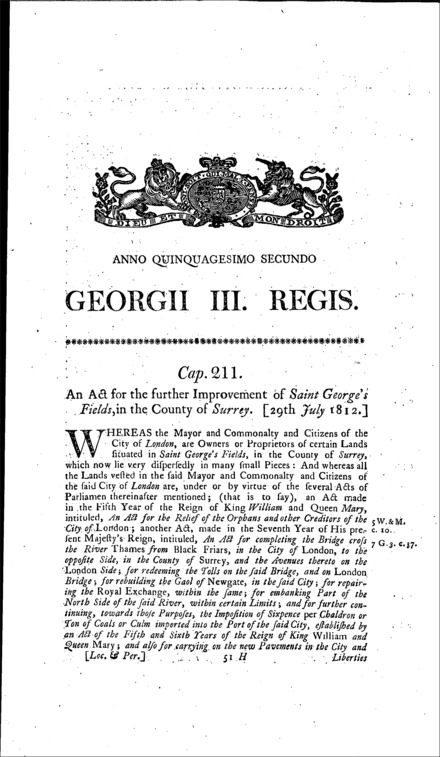 St. George's Fields (Surrey) Improvement Act 1812