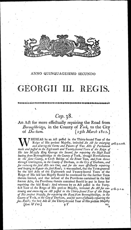Boroughbridge and Durham Road Act 1812