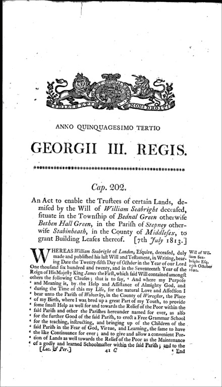 Seabright's Estate Act 1813