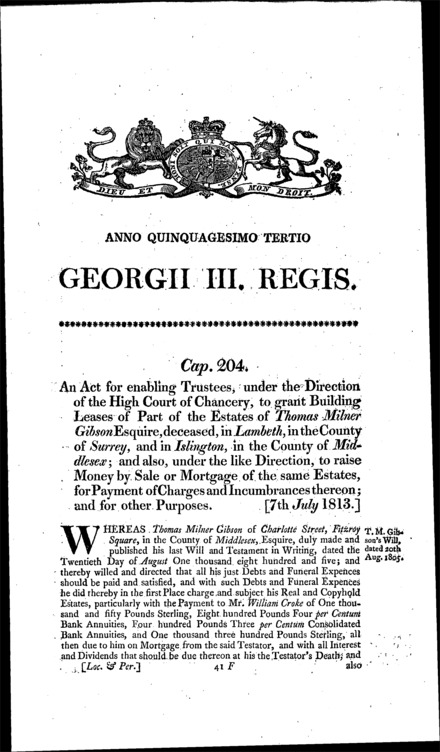 Gibson's Estate Act 1813