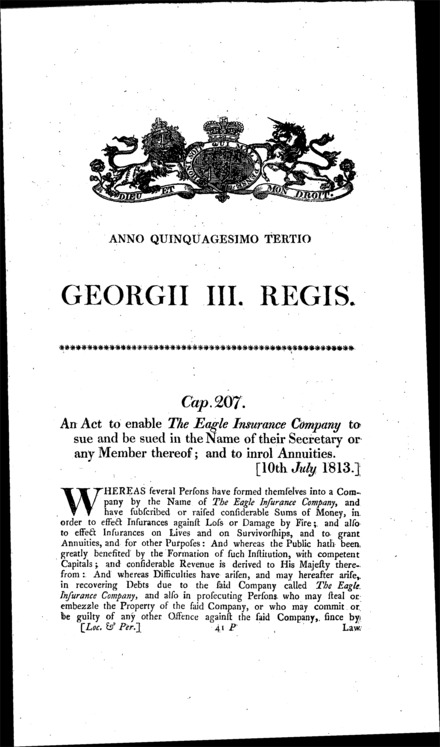 Eagle Insurance Company Act 1813