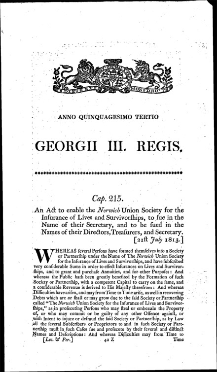 Norwich Union Life Insurance Society Act 1813